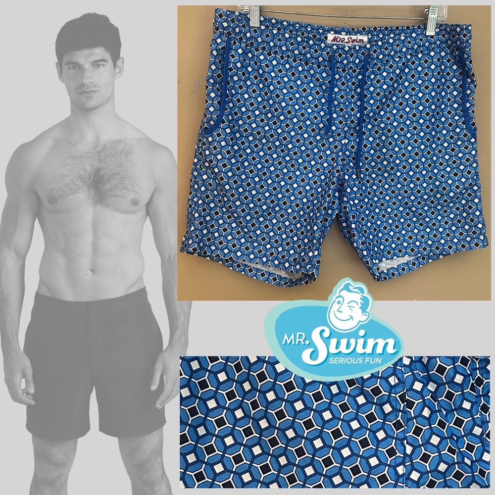 Mr Swim Swim Trunks Small 30-36" waist 7" inseam Gently worn 100% polyester